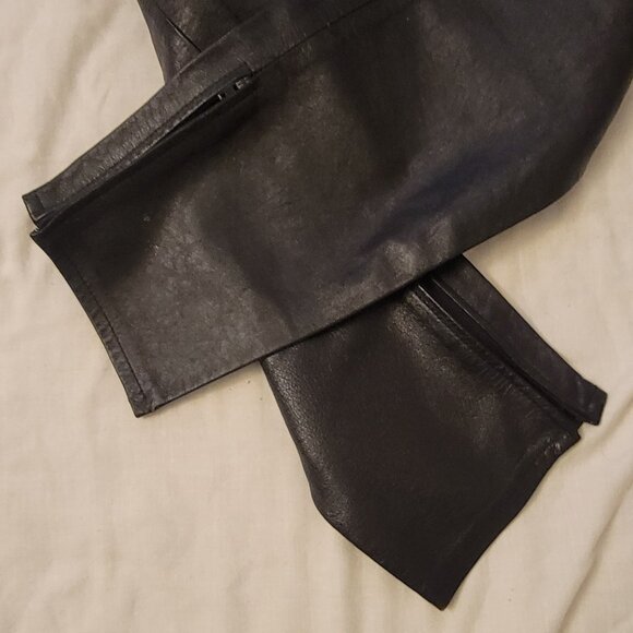 GUESS REAL LEATHER JEANS Y2K Zip Ankle Triangle Pants Black MOTO - Picture 5 of 15